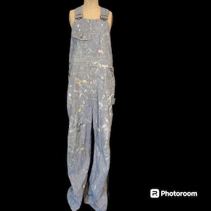 Vintage Hickory Stripe Overalls: 1940s Drum Major Workwear, Paint Spatters