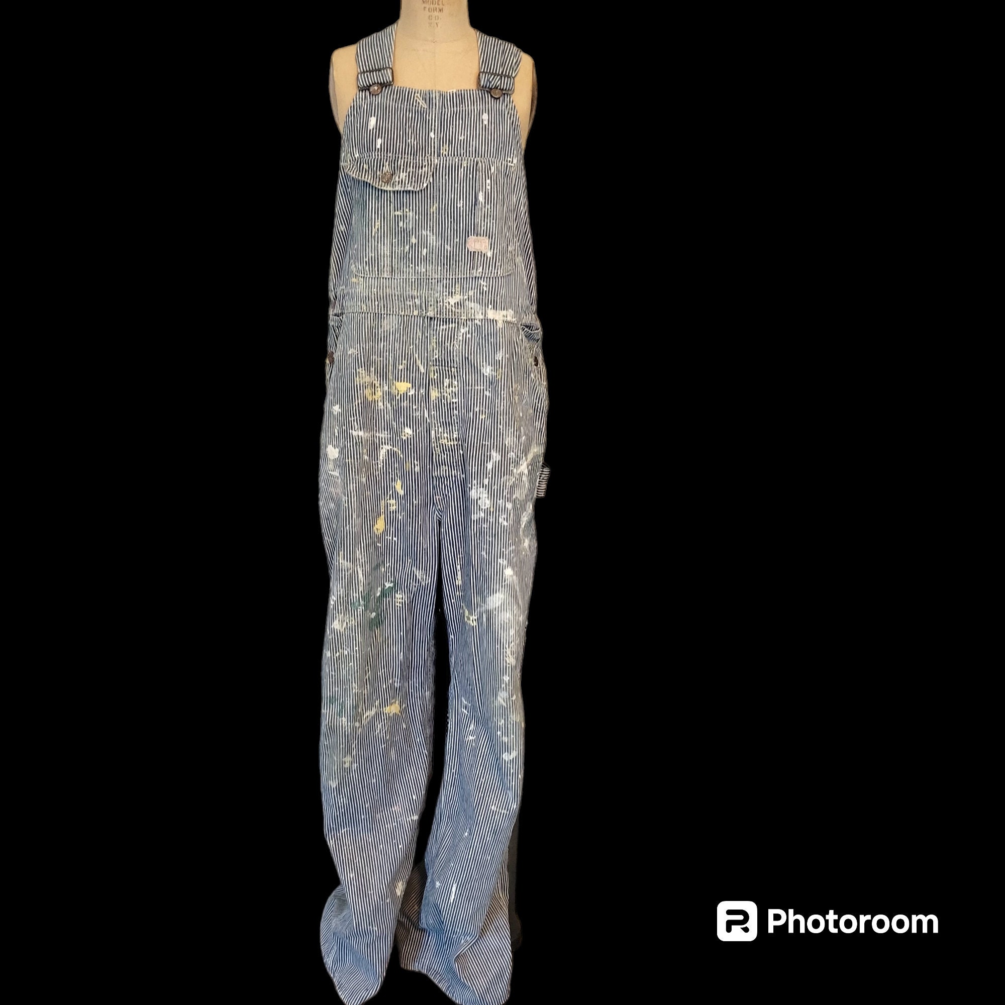 Vintage Hickory Stripe Overalls: 1940s Drum Major Workwear, Paint