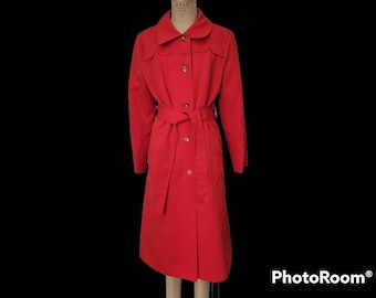 Vintage Late 1960s to Early 1970s Red Coat. Raincoat. All Weather. Trench Coat. Forecaster of Boston. Medium Small.