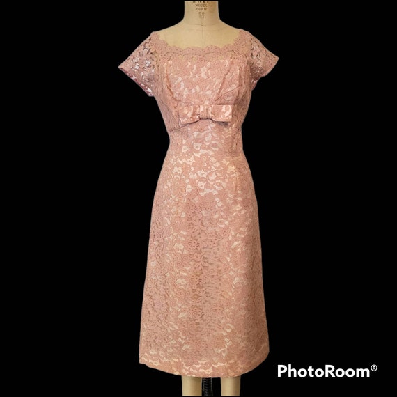 Vintage 1960s Dark Dusty Pink Lace Dress. Matchin… - image 3