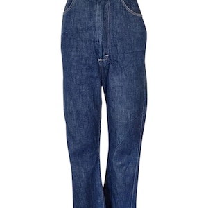Vintage 1950s SR Strong & Reliable Denim Jeans. Snap Front Zip Fly. Five Pocket. High Rise. 25.5 to Snug 26. 32 Inseam Uncuffed.