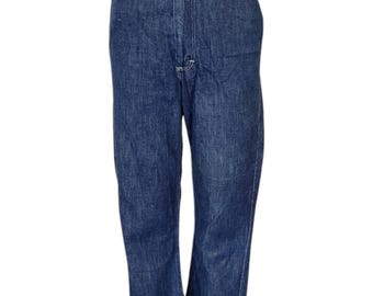 Vintage 1950s SR Strong & Reliable Denim Jeans. Snap Front Zip Fly. Five Pocket. High Rise. 25.5 to Snug 26. 32 Inseam Uncuffed.
