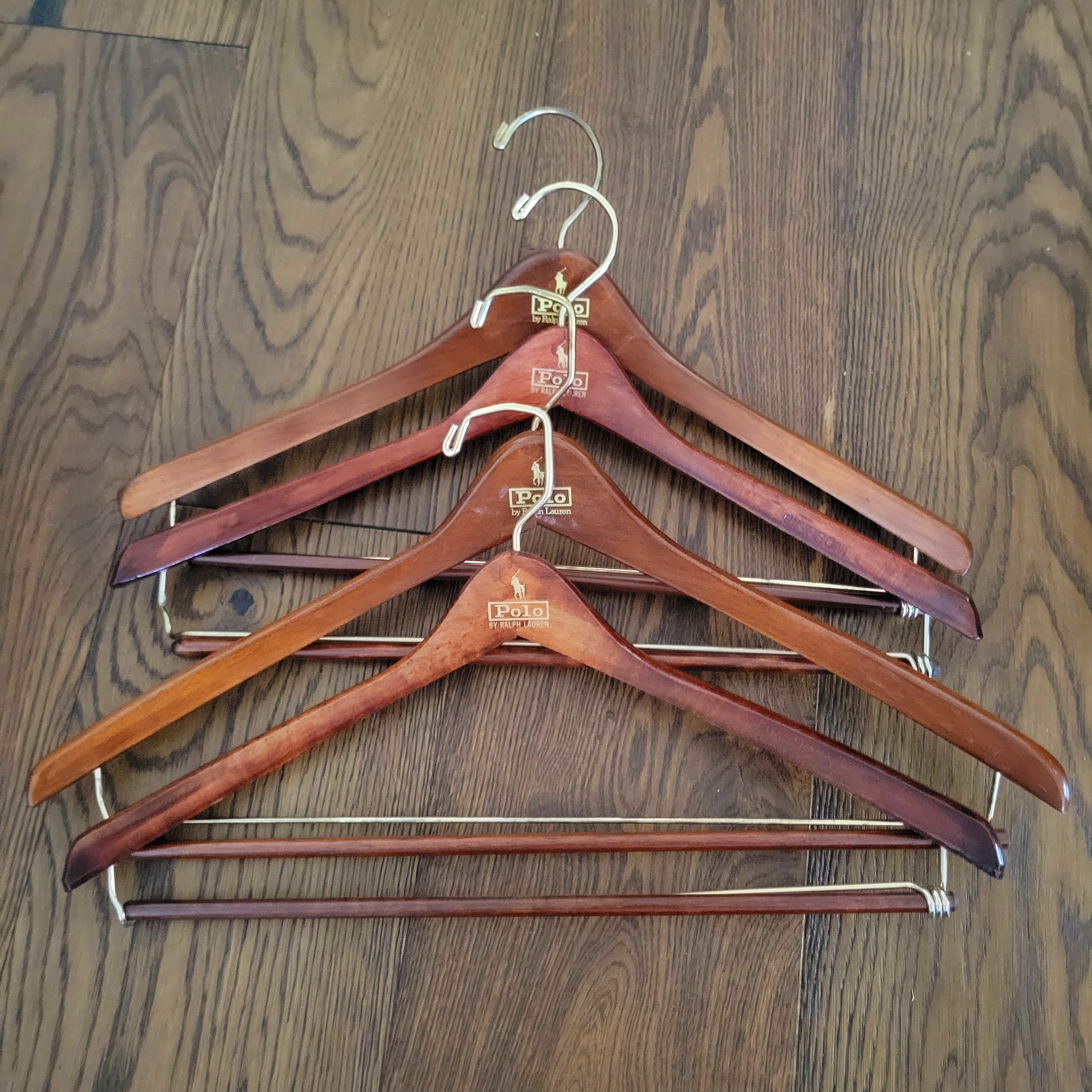 Set of Four Vintage Polo Ralph Lauren Wooden Hangers. Logo Hangers