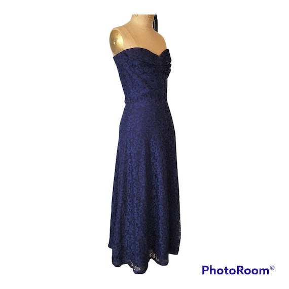 Vintage 1940s Strapless Navy Blue Lace Dress With… - image 6