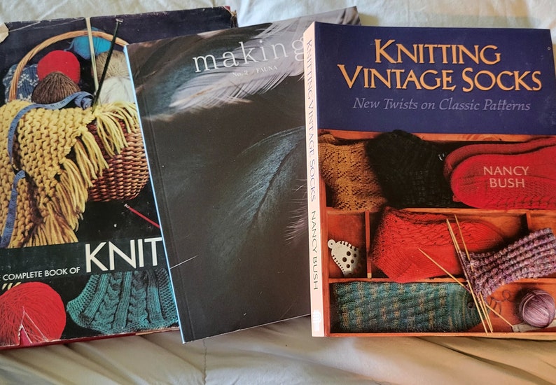 Group of Three Books. Complete Book of Knitting. Knitting Vintage Socks. Making 2 Fauna. Projects Knitting Patterns Crafts Fashion Home image 1