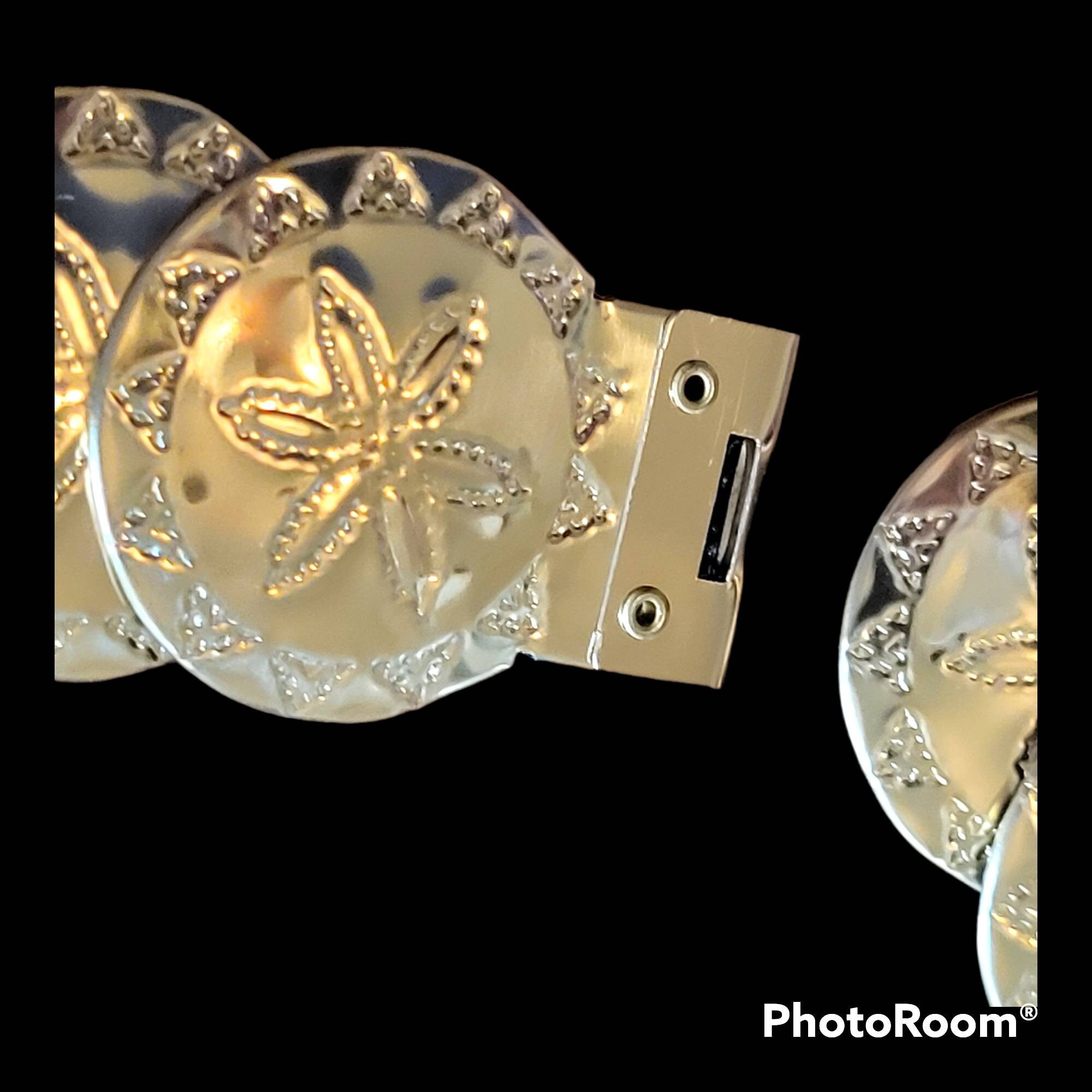 Vintage Reverse For Elizabeth Gold-Tone Medallion Triple Draping Statement Belt Vintage Gold Medallion Belts, Faux Coin, Stretch Metal, Lot  main image 3