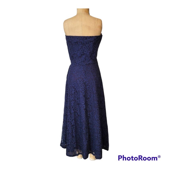 Vintage 1940s Strapless Navy Blue Lace Dress With… - image 7