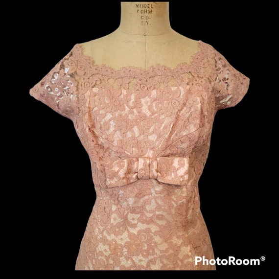 Vintage 1960s Dark Dusty Pink Lace Dress. Matchin… - image 4