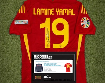 Camiseta de España firmada por Lamine Yamal, recuerdos de fútbol de 2024