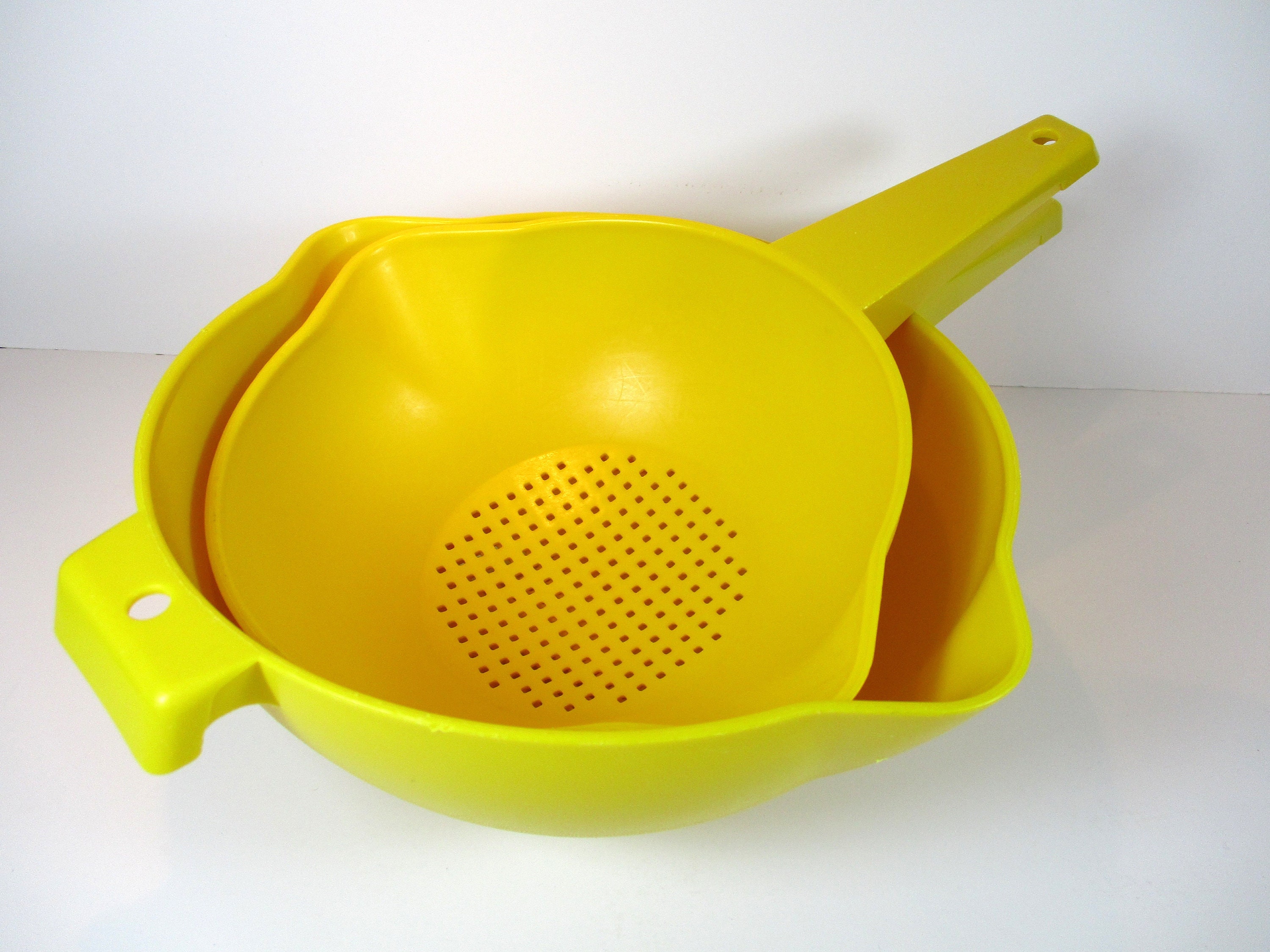 Two Vintage Tupperware Yellow Strainers Tupperware Strainers Etsy
