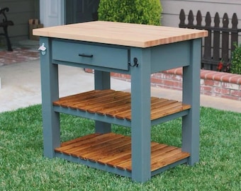 Isla de cocina DIY: plano de carpintería en PDF para una isla de madera funcional y elegante / Espacio de almacenamiento y trabajo adicional para cualquier cocina