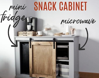 DIY Barn Door Cabinet – Woodworking Plan for Mini Fridge & Microwave Storage – Rustic Kitchen or Apartment Furniture