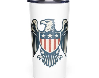 Eagle Emblem Tumbler 20oz | Patriotic Stainless Steel Travel Cup | Americana Stars and Stripes Drinkware