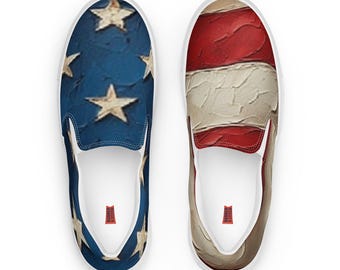 Zapatos sin cordones con bandera estadounidense para mujer / Zapatillas deportivas con estrellas y rayas estilo pintura al óleo patriótica