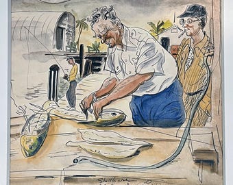 Cleaning Fish, by George Shellhase, 20x20" Giclee print on canvas