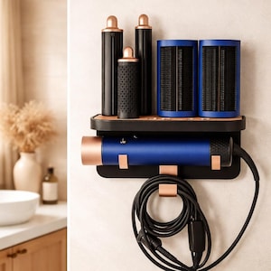 Support mural Dyson Airwrap | Porte-étiquette Airwrap et accessoires | Rangement gain de place | Organisateur de salle de bain | Accessoire élégant pour styler les cheveux