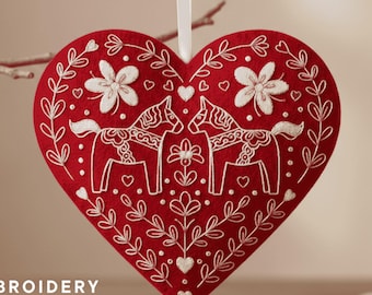 Felt Heart Ornaments Pattern – Scandinavian Modern Hand Embroidery, Valentine's Craft (1 PDF Pattern)