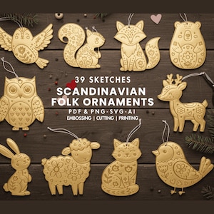 Scandinavian Folk Ornaments, Woodland Animals SVG, Embossing Templates, Tracing Sketches (Digital Download)