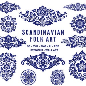 Nordic Folk Art Floral SVG Stencil Designs | Digital Download