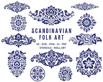 Nordic Folk Art Floral SVG Stencil Designs | Digital Download