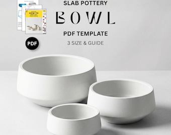 Slab Pottery Template Bowl in 3 Sizes, Beginner Ceramic Patterns (PDF Download)