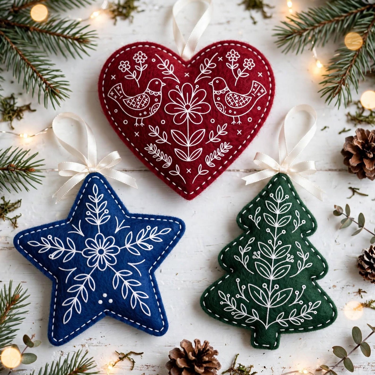 Scandinavian Folk Art Felt Christmas Ornament Embroidery Patterns - 3 ...