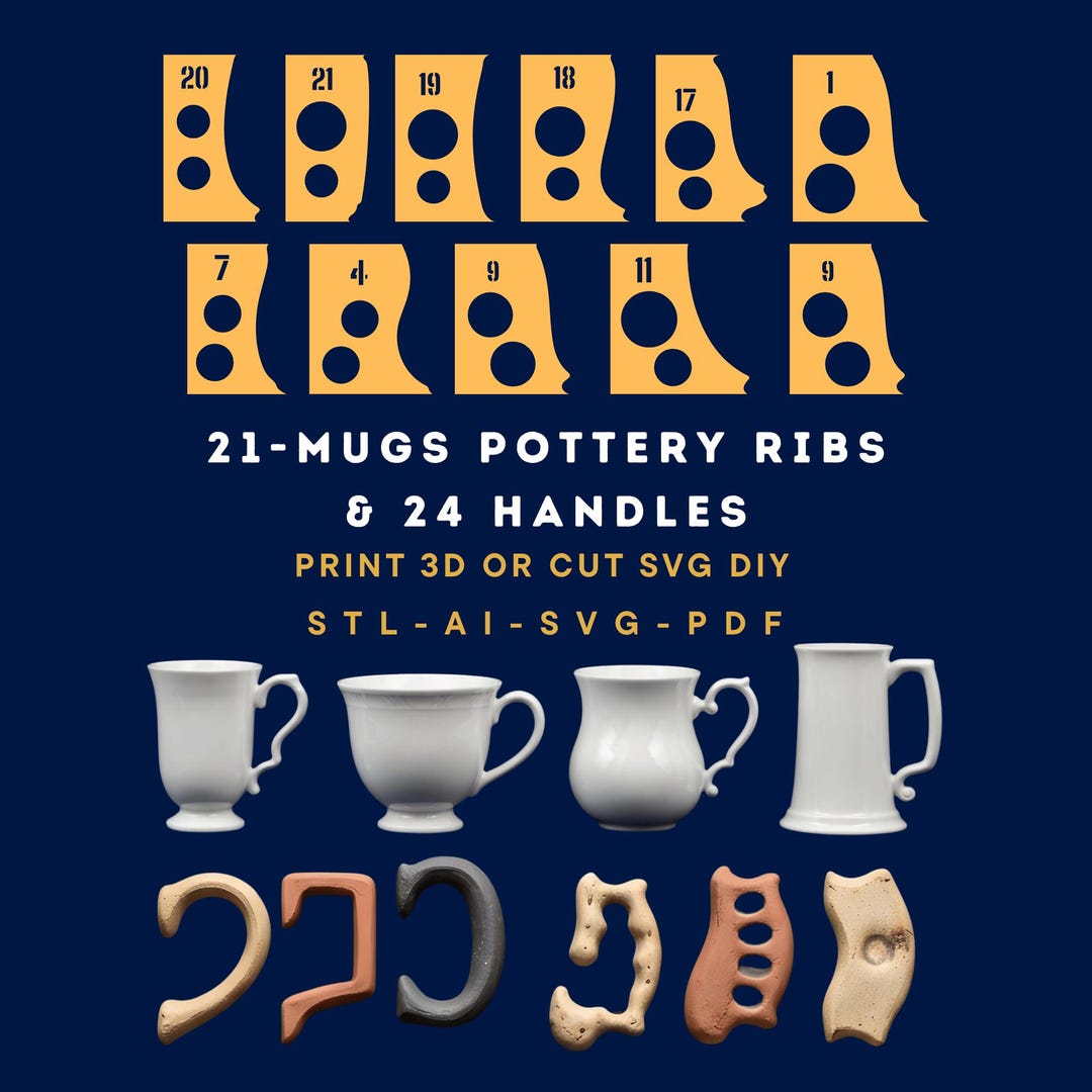 Bubble Mug Rib Template 21 Mug Pottery Rib Templates – Wheel Throwing Shaping Tools (STL PDF ...