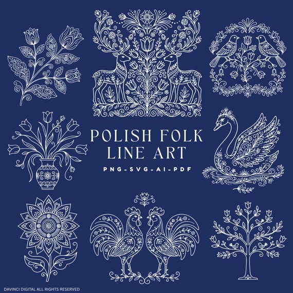 Polish Folk Art SVG Bundle, Flowers Animals Clipart (Digital Download)