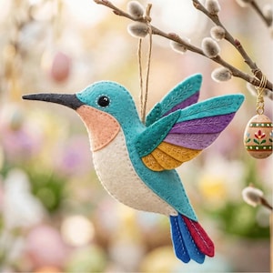 Patrón de adorno de fieltro, colibrí, manualidad de arte popular para principiantes (patrón en PDF)