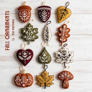 Fall Felt Ornament Sewing Pattern, Acorn Leaf Template (PDF Download)