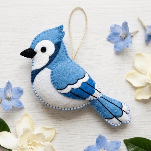 Blue Jay Felt Ornament Pattern, Beginner Folk Art Craft (PDF Download)