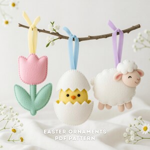 Easter Felt Ornament Pattern, Sheep, Egg, Tulip Sewing Patterns (PDF Download)