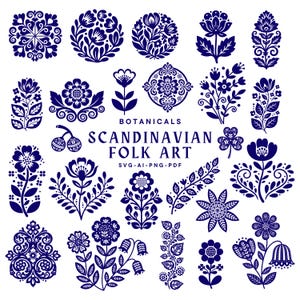 Arte folclórica escandinava em SVG, pacote de desenhos botânicos nórdicos (download digital)