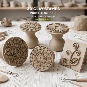 Slab Pottery Stamps 3d Printable - Clay Embossing Tools (5 Designs STL SVG PDF)