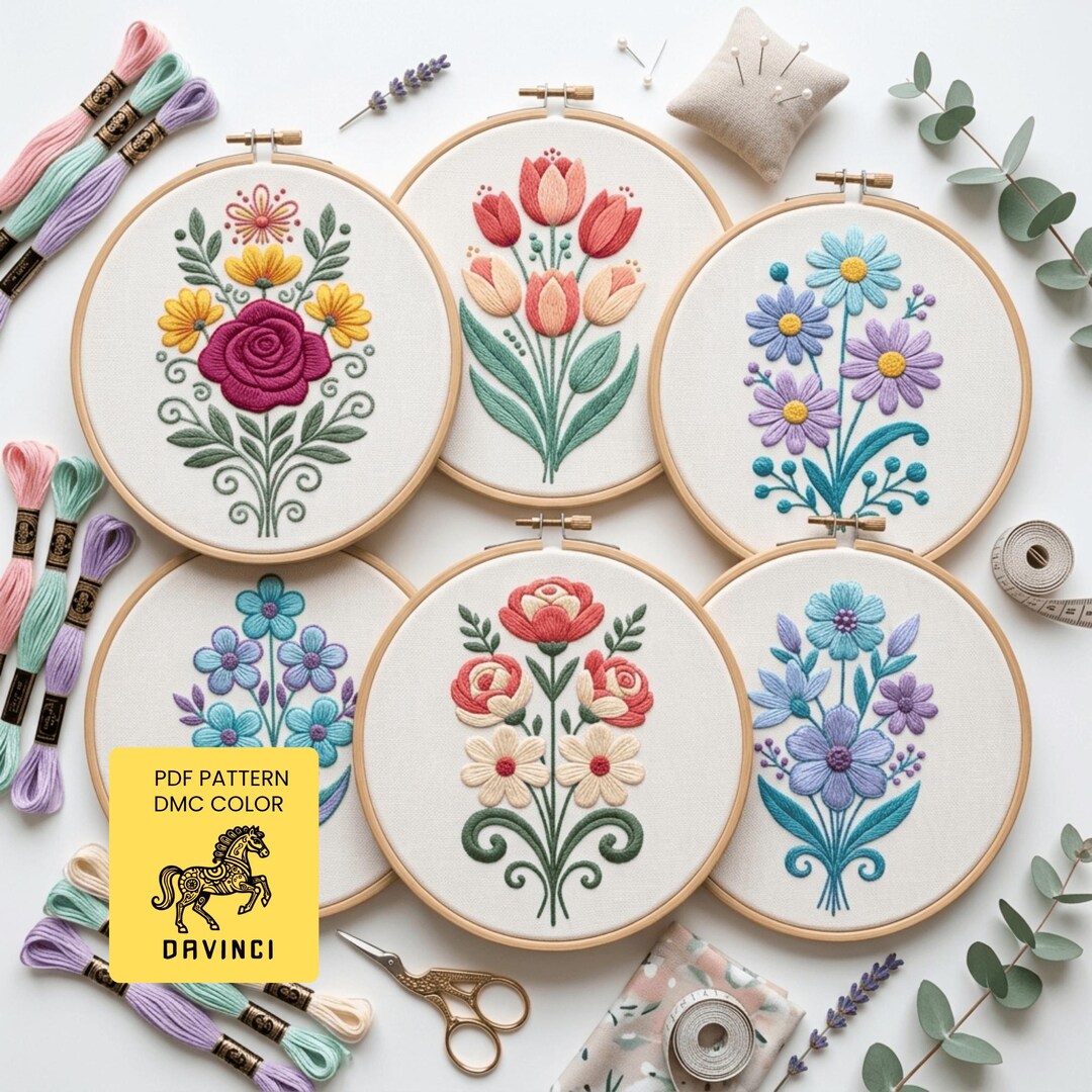 Scandinavian Folk Embroidery Pattern, Nordic Floral Designs (6 PDF ...