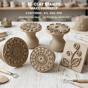 Slab Pottery Stamps 3d Printable - Clay Embossing Tools (5 Designs STL SVG PDF)