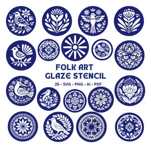 Keramik Glasur Stencil SVG, Keramik Volkskunst (Laser Cut Dateien digitaler Download)