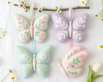 Easter Felt Ornament Pattern Butterflies Sewing Pattern, Scandinavian Folk Embroidery Templates (4 PDF)