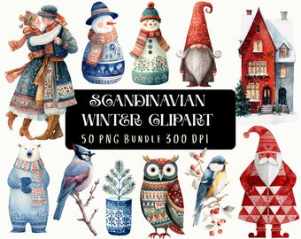 Scandinavian Folk Art Clipart, Nordic Winter PNG Digital Download 50