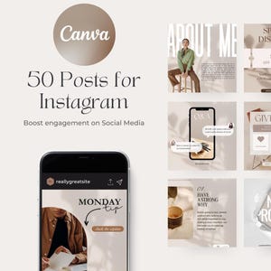 50 Instagram Templates - Beige Minimalist Canva Templates for Social Media