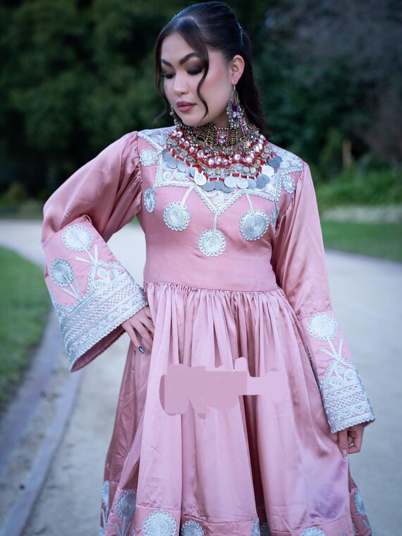 pink afghani dress Green & Pink Afghan Dress - Seengar.com