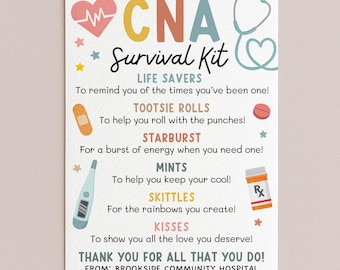 CNA Survival Kit Tag, CNA Appreciation Week Thank You Tag Printable, Certified Nursing Assistant Gift, Candy Favor Bag, Edit With Canva