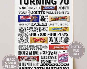 70e verjaardag snoepposter afdrukbare, geboren in 1955 grappige last minute snoepgramkaart, bord snoepreep voor feestdecoraties, direct downloaden