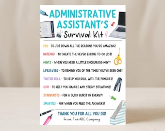 Administrative Assistant Survival Kit Tag, Editable Admin Assistant Thank You Tag, Administrative Professionals Day Gift, Edit With Canva