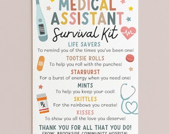 Medical Assistant Survival Kit, Editable Healthcare Worker Appreciation Week Thank You Tag, Candy Treat Favor Bag, Edit With Canva