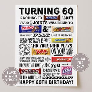 60th Birthday Candy Poster Printable, Born In 1965 Funny Last Minute Candy Gram Card, Candy Bar Sign For Party Decorations, Instant Download