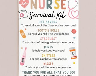 Nurse Survival Kit Tag, Nursing Appreciation Week Thank You Tag, Hospital Staff Treat Favor Goody Bag, Edit With Canva