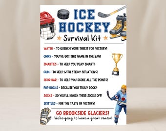Ice Hockey Survival Kit Tag, Editable Ice Hockey Team Gift, School Sports Player Goodie Bag Favor Tag Printable, Edit With Canva