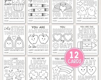Valentines Coloring Cards For Kids Bundle, Classroom Valentines Day Activity, Student Classmate Valentines Party Game, Digital Download
