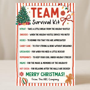 Team Survival Kit Tag For Christmas, Editable Work Employee Appreciation Gift Tag Printable, Christmas Stocking Candy Favor, Edit With Canva